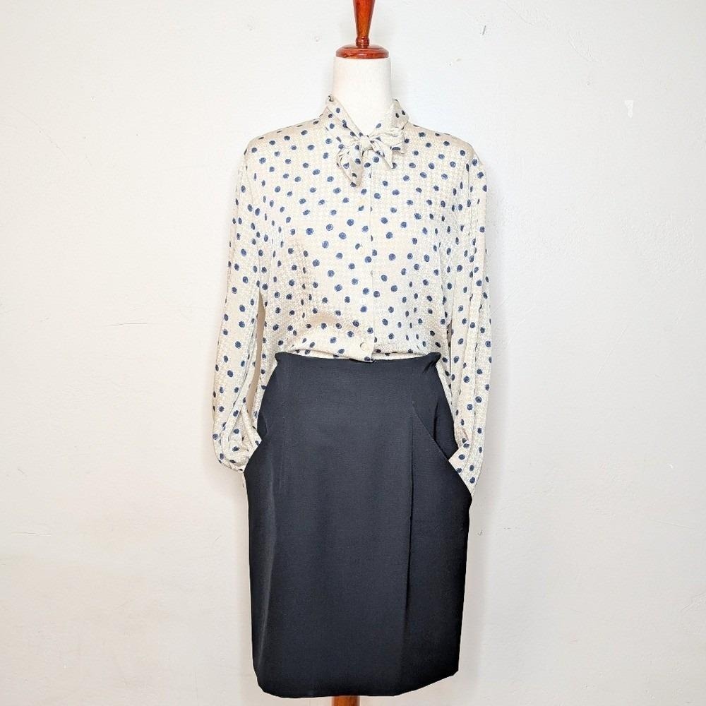 Vintage Lillie Rubin Black Wool High Waisted Skirt with‎ Pockets Size 6